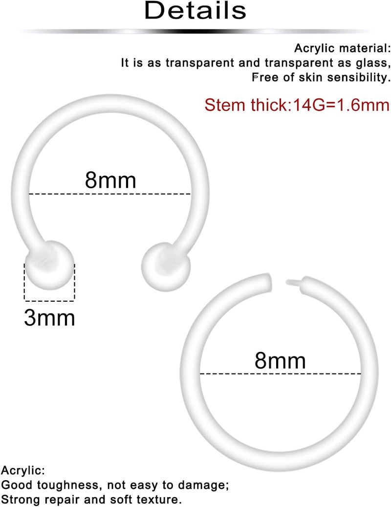 Ftovosyo 30pcs 14G 16G Septum Retainer Plastic Clear Septum Ring Flexible Septum Piercing Jewelry for Work Sport Surgery MRIs - Image 2